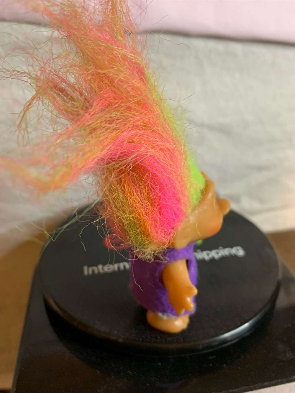Vintage Troll Doll with Neon Rainbow Hair and Purple Dress - Picture 6 of 7